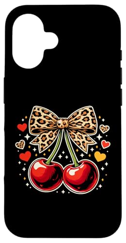 Cute Cherry Leopard Bow Coquette Aesthetic Hearts �X�}�z�P�[�X iPhone 16 �p