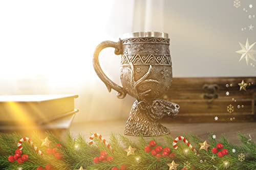 Cottage Garden Reindeer Stag Antique Silver 14 Ounce Stainless Steel Insert Goblet Chalice Mug #TOP5