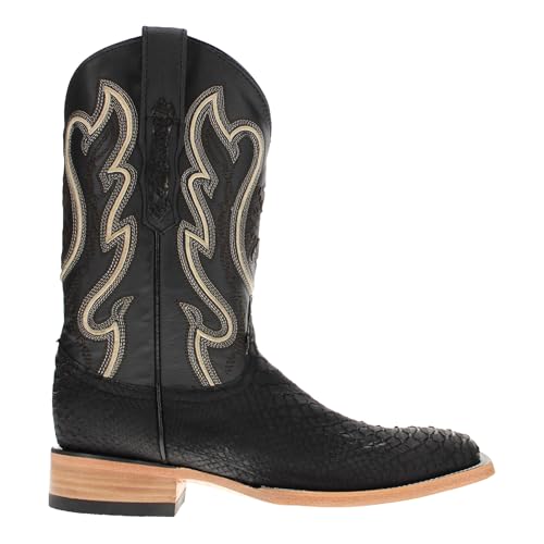 Vaccari Men's Crockett Genuine Matte Black Python Square Toe Cowboy Western Boots3