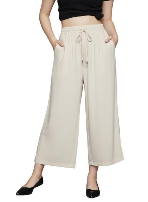 Image of Super Soft Viscose Rayon Flared Palazzo Pants for Women Stylish Wide Leg Straight Relaxed Fit Casual Ethnic Office Wear