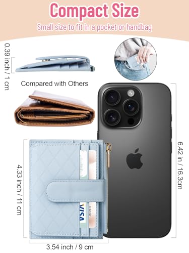 Women's Wallet Built-in Anti-Loss Tracker, RFID Blocking Small Compact Card Holder Wallet for Women Soft PU Leather Bifold Pocket Wallet Ladies Mini Purse with Zipper Pocket, ID Window (Light Blue)4