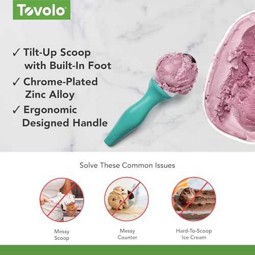 Image of Tovolo Ice Cream Scoop Tropical Breeze Seafoam Green Dishwasher Safe Heavy Duty Ice Cream Scooper with Elevated Tilt Up Design, Heat Retaining Ice Cream Scoops with Non Slip Handle for Cookie Dough