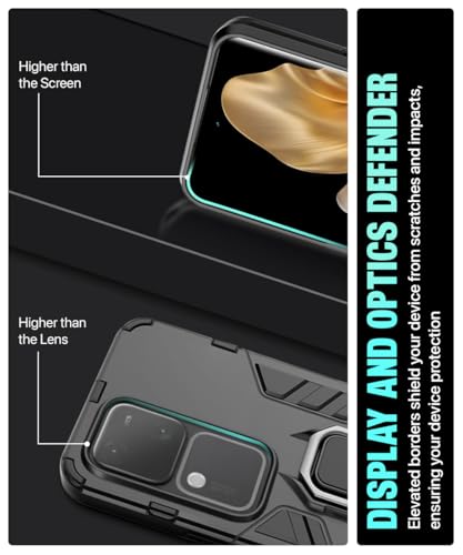 Image of WOW IMAGINE Shock Proof Back Case Mobile Cover for Vivo V30 Pro | Back Cover Case (Tough Armor | Hybrid PC + TPU | Ring Holder & in-Built Kickstand | Black)
