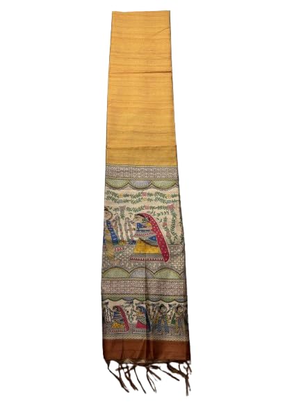 Image of Sanavi's Saree Kuthir Pure Handloom Tussar Ghicha Madhubani Printed Silk Saree with Blouse Piece inside