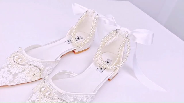 Amazon.com | Winflag Pearl Wedding Shoes for Bride Flat Lace Bride