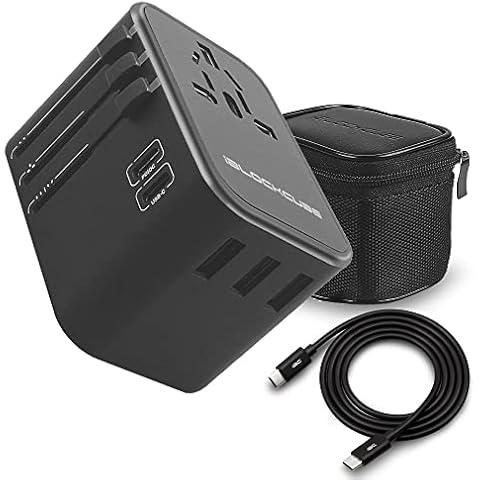 iBlockCube® Worldwide Travel Adapter with 3.5A Dual Type C Fast Charging Port | 35W All in One International Wall Charger & Universal AC Socket, Safety Fused, International Plug [US UK EU AU] (Gray) Cover