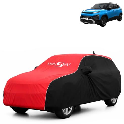 Image of KINGSWAY Super Waterproof Car Cover Only with Tata Punch (Year 2026 Onwards - All Model) | Mirror and Antenna Pockets | All Weather Car Body Cover with Silver Piping | Black Red