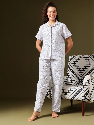 Image of Clovia Women Cotton Night Suit- Floral, Top & Pyjama Set