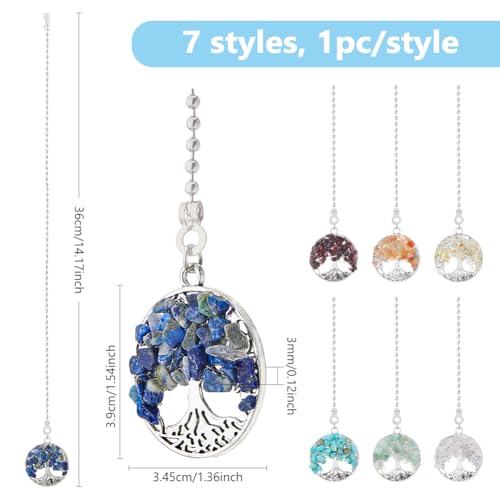 Image of DICOSMETIC 7Pcs Ceiling Fan Pull Chain Extension Gemstone Charm Light Pull Chain 14.2 Inch Adjustable Decorative Extension Connector Tree of Life Hanging Ornament for Fan Wall Lighting Lamp Home Decor