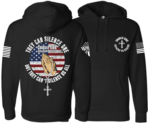 Warrior USA Charlie Kirk Memorial Hoodie, American Flag Design, Screen Printed in USA, 60% Cotton 40% Polyester, Black2