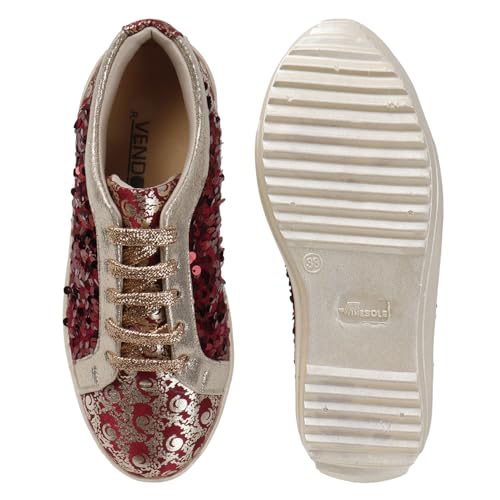 Image of Vendoz Women Wedding & Party High Heel Sneakers I Cushioned Insole I Glittery & Embellished Bridal Wear I Lightweight and Stylish Shoes for Girls CNV4033