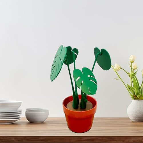 Plante Monstera artificielle 3D d'architecte avec support de verre design vert - 5