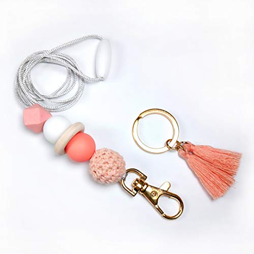 Beaded lanyard,id badge lanyard,teacher lanyard,silicon lanyard (Peach)