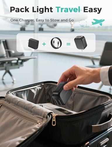 Image of 2-in-1 Retractable Wall Charger Plug with USB C Port and 27in /70cm Type C Cable,Travel Essentials 30W Fast Charging Foldable Block for iPhone 16 /15 /,iPad,Galaxy,Pixel-Black