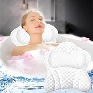 Qintora Almohada de Baño, Nuevo Malla 4D Cojín de baño, Almohada Bañera con 6 Ventosas Antideslizantes, Puede soportar Cabeza,Cuello,Espalda, SPA en Casa Bañera de Hidromasaje, Lavable a Máquina