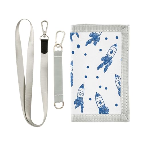 ALAZA Kids Wallets for Boys Girls Toddler Trifold Wallet Children Small Rocket Blue with Zipper Coin Pocket