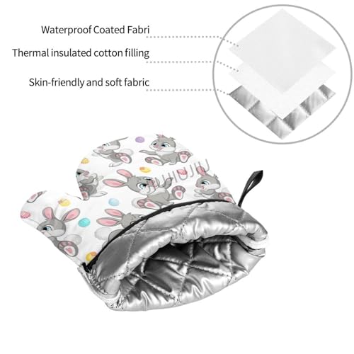 Resistant Non-Slip Potholders Oven Gloves and Pad Gray Rabbit Patterns Oven Mitts and Pot Holders Set for Baking Cooking BBQ - immagine 5
