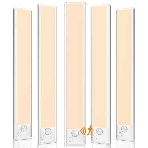 5 Pack Under Cabinet Lights, Upgraded 2500mAh Under Cabinet Lighting Wireless, Rechargeable Motion Sensor Light Indoor LED Closet Lights Under-Counter Light Fixtures for Kitchen, Hallway, Stairs, 12in