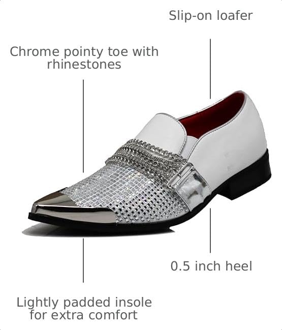 Image of Enzo Romeo Crisino Men Rhinestone Chrome Toe Suede Pointy Buckle Dress Loafer Slip On Shoes