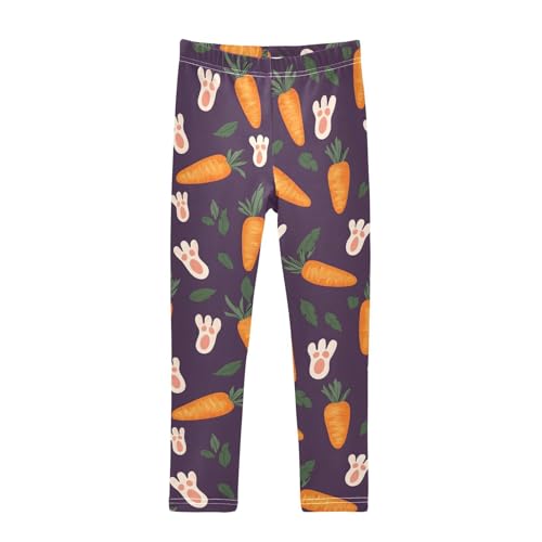 Cute Carrot Footprint Girls Leggings Ultra Soft Compression Yoga Gym Pants for Kids 4-10T