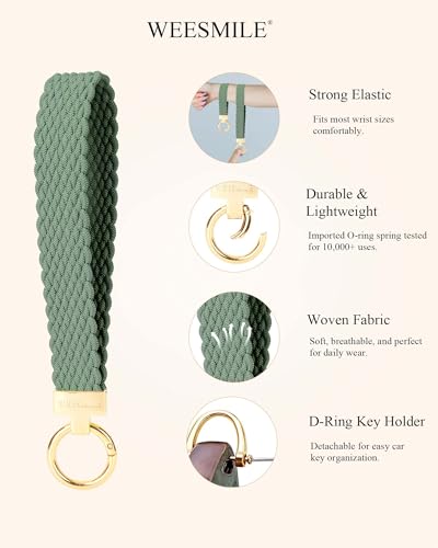 Keychain Wristlet, Stretchy Key Chain for Car Keys with 2 Keyrings and D ring, Cute Wrist Lanyard for Women Men4