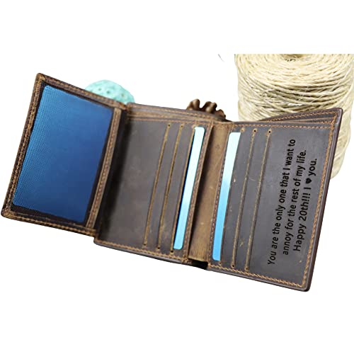 Personalized Leather TRIFOLD WALLET, Bifold ID Holder, Cash Wallet, Monogrammed Gift For Him, Add Initial Name and Text