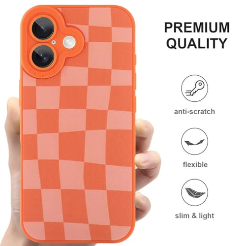 Image of ZIYE for iPhone 17 Case Orange Grids Plaid Checkerboard Pattern