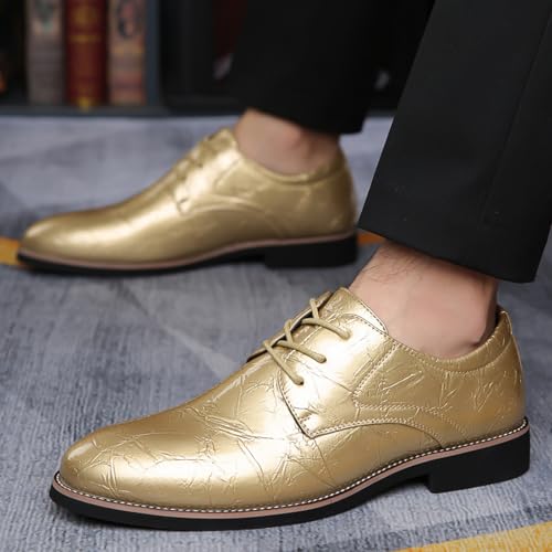 Men's Textured Chunky Low Heel Oxfords Fashion Pointed Toe Breathable Slip-On Anti-Slip Lace Up Business Formal Loafers for Prom Wedding Shoes4