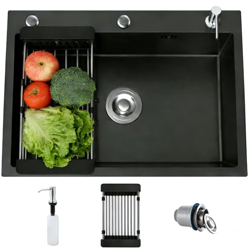 Fregadero de cocina 1 Seno Con Escurridor,Fregadero Cocina Acero Inoxidable Negro, Mueble Fregadero Con Dispensador De Jabón for Baño, Viajes En Caravana (55 * 45 * 20cm)