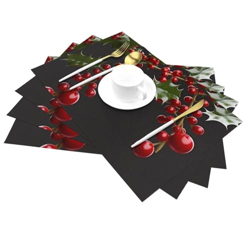 Set de table houx résistant à la chaleur lot de 6 lavable pour repas de fête