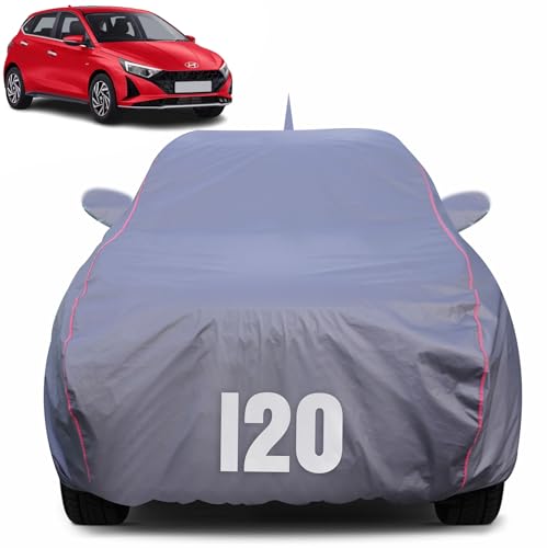 Image of 100% Waterproof Car Body Cover for Hyundai i20 (2021-2025) with Mirror Pocket (Heat & UV Resistant, Triple Stitched, Soft Lining, Bottom Elastic & Piping) Grey