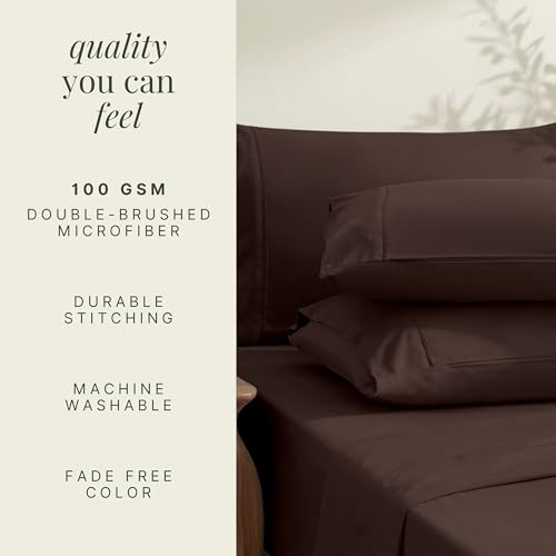 Image of Hearth & Harbor Extra Deep Pocket Queen Sheets Sets - Fits Mattress 18-24 Inches Deep - Extra Deep Pocket Sheets - 6 Piece Queen Size - Brown