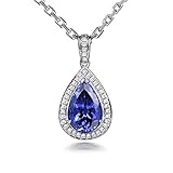 KnSam 18K Gold White Gold Necklace Gold Chain 18 Carat Gold Pendant Water Drops Tears with 1.2 Ct Tanzanite and Diamond Blue Real Gold Necklace, 18K, Tanzanite