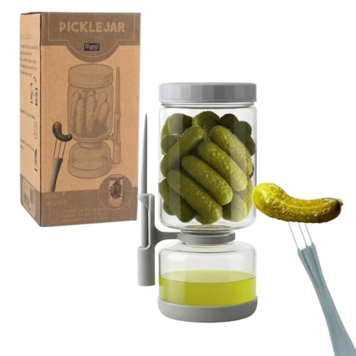 Ranji- Pot à Cornichon 1300 ml Retournable avec Pique Inclus – Bocal Sablier en Verre Hermétique Sans BPA – Pot pour Olives, Cornichons, Fruits –...