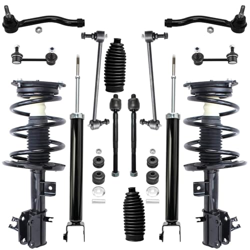 Image of Detroit Axle - Front Struts Kit for 2009 2010 2011 2012 2013 2014 Nissan Maxima, 2 Struts with Coil Spring 4 Inner Outer Tie Rods 4 Front Rear Sway Bars 2 Rear Shocks 2 Boots Replacement Suspension