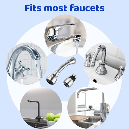 4 Stück Wasserhahn Aufsatz Verlängerung mit 2 Wasserdichtem Klebeband, Flexible 360° Drehbar Wasserhahnbelüfter, 2x Lang + 2x Kurz Schwenkbar Wasserhahn Verlängerung Küche Bad Spüle