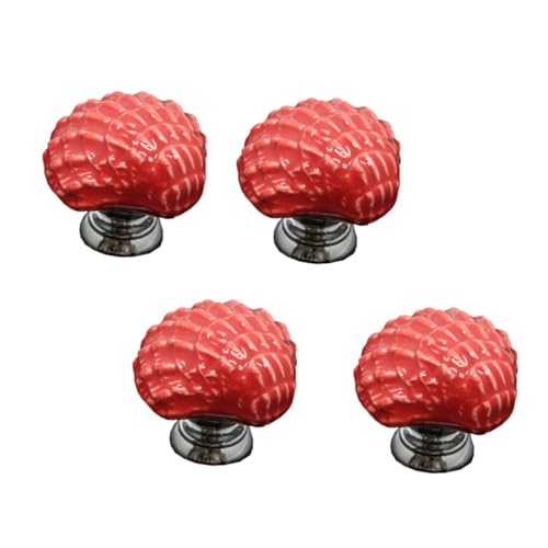 WOONEKY 4 Pomos de Cerámica para Armarios y Cajones Diseño de Concha Color Rojo Tiradores para Puertas de Muebles y Alacenas Set de 4 Piezas para Decoración y Uso Doméstico