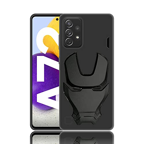 Image of COVERLY Official 3D Touch Feel Trending Real Hero Avenger Logo Mask Soft Rugged Grip Iron Man Super Power Cartoon Movie Engraved Silicone Matte Strong Back Cover for Samsung Galaxy A72 (2020) - Black