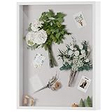 Muzilife Marco de caja de sombra de 16 x 20 pulgadas en color blanco con marco de madera MDF y parte trasera de lino suave, flores para pared o mesa con 8 pines