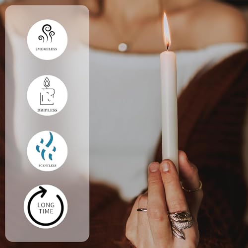 White Taper Candles – 10 Pack Unscented 10 Inch Dinner Candles | 8 Hour Long Burn, Smokeless & Dripless Candlesticks for Weddings, Parties & Home Décor 10 pcs