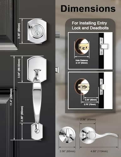 Image of Tinewa Camelot Front Door Handle and Deadbolt Set, Bright Chrome Front Door Lock Set, Upgated Entry Door Handle with Accent Wave Door Lever with Reversible Handle Lever, 1 Pack
