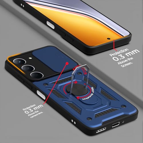 Image of Outlouders Back Cover for Realme P3x 5G | D10 Tough Armor 360 Protection Case with Sliding Camera Shield & Ring Holder Stand Bumper Case (Blue)