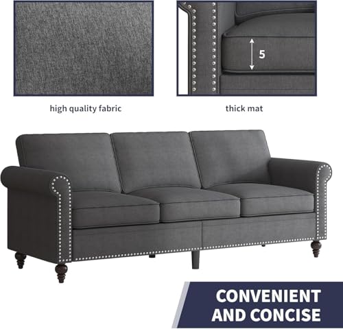 Image of ijuicy 2 Pcs Sectional Sofa Set,Modern Upholstered Couch Set-Dark Gray | Living room furniture set including loveseat and 3 seat sofa features 5 inch thick cushions and classic nailhead trim