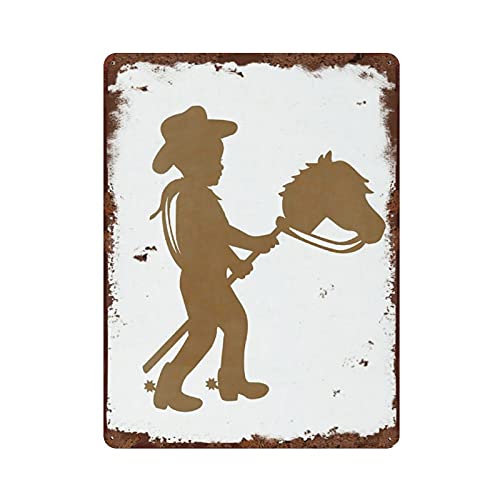 Image of Little Cowboy Vintage Tin Sign Hobby Horse Wall Art Western Nursery Nursery Wall Sign Decor Children's Room Art Boy's Decor Fun Decorative Sign for Home 8x12 Inch