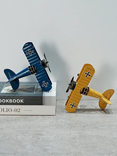 Avión pequeño amarillo miniatura retro de metal decoración 18.5cm 5