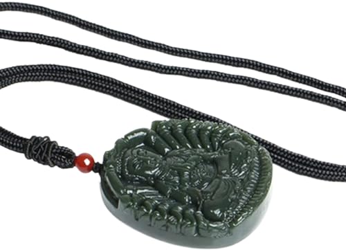 グリーンジェイドネックレス、天然宝石、Hetian翡翠ペンダントネックレス、本物の認定グレードAの翡翠、ハンドクラフト千針観音ペンダントネックレス繁栄のお金幸運のためのタリスマン