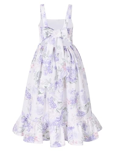 Flofallzique Girls Floral Dress Summer Vintage Tie Back Kids Birthday Party Boho Maxi Dress for 4-14