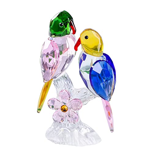 Movdyka Glass Love Birds Collectible Figurine Gifts for Couples on Wedding Crystal Animal Ornament for Home Decor Handmade 4.3in. Lovebirds for Her On Anniversary Christmas