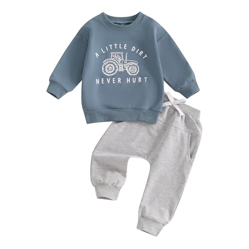 Image of fhutpw Toddler Baby Boy Clothes Funny Letter Long Sleeve Sweatshirt Pullover Top Jogger Pants Fall Winter Outfits