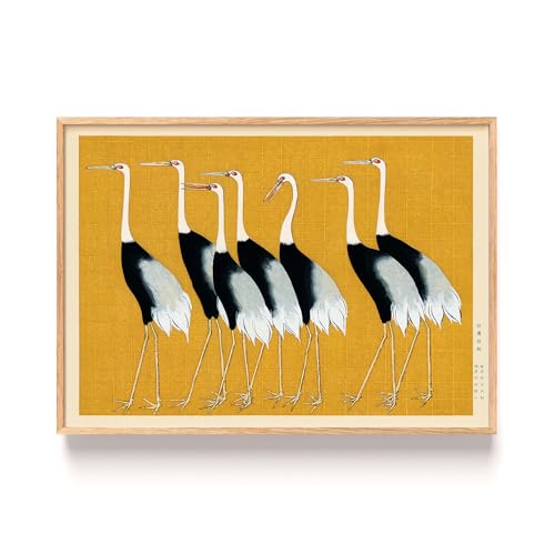 Image of Japanese Wall Art Painting Prints From Original Artworks Hokusai Great wave, Takahashi, Mount Fuji woodblock style printed on thick card at high resolution (Red Crown Crane, A5 148x210mm, Unframed)